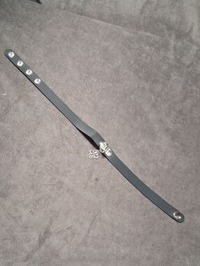 Black Faux Leather 16" Collar Choker + Silver Tone Celtic Knot NWOT Snap Closure